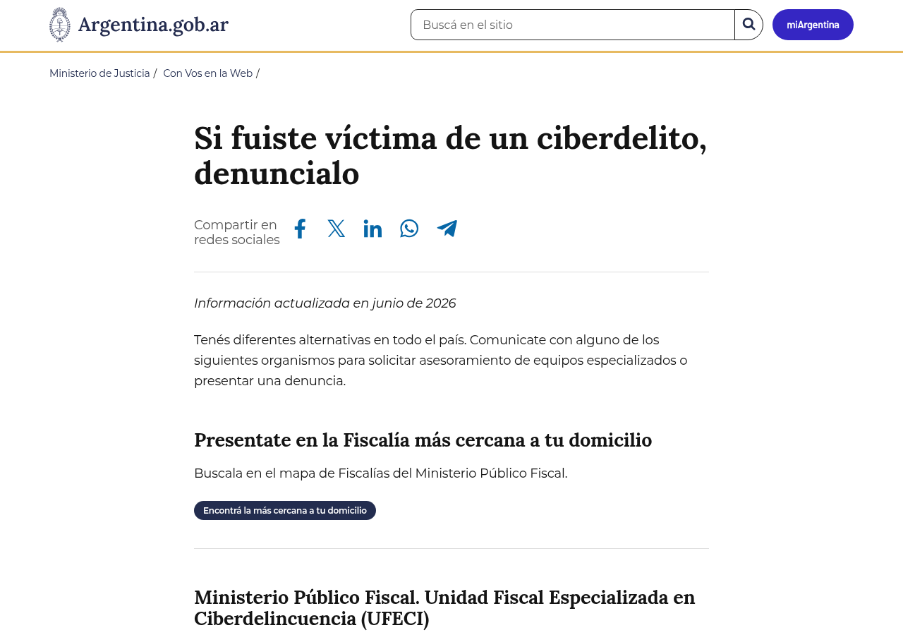 Orientación oficial para una denuncia cuando los hechos pueden ser ciberdelito.